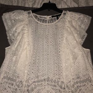 BCBG MAXAZRIA Nishka Ruffle Lace Top- Sz L, White